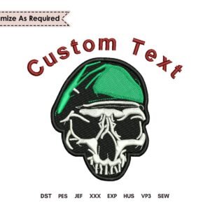 Green Cap Skull Design For Machine Embroidery