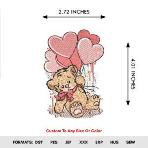 Teddy Bear Heart Machine Embroidery Pattern