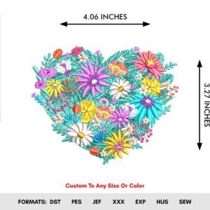 Floral Spring Embroidery Pattern, Flower Heart