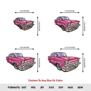 Pink Classic Car Machine Embroidery Pattern