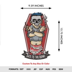 Skull Bad to Bone Machine Embroidery Design