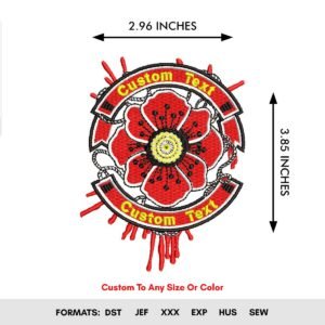 Red Flower Monogram Machine Embroidery Pattern