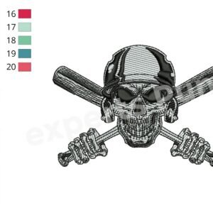 Embroidered Baseball Skull Design, Sports Embroidery Pattern