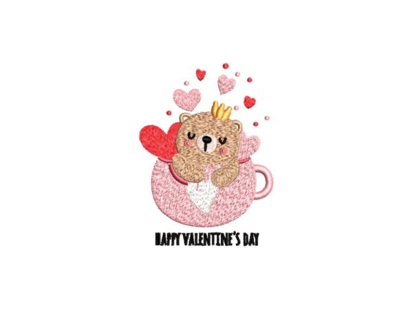 Cute Valentine Bear Machine Embroidery Pattern