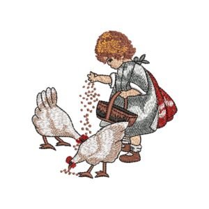 Little Girls and Farm Hens Embroidery Pattern