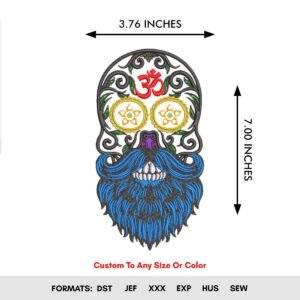 Bearded Skull Machine Embroidery Design - Mexican Skull