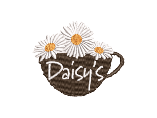 Kitchen Cup Embroidery Pattern - Daisy Coffee