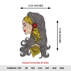 Tribal Lady With Long Curly Hair Embroidery Pattern