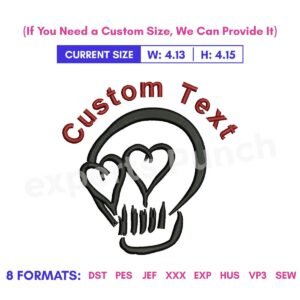 Heart Eyes Skull Embroidery Pattern For Valentine's Day